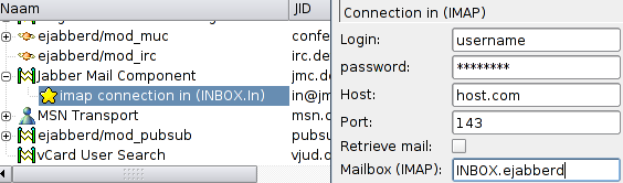 Modification of a Jabber Mail Component Account