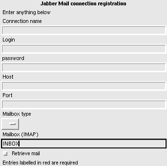Jabber Mail Component registration form